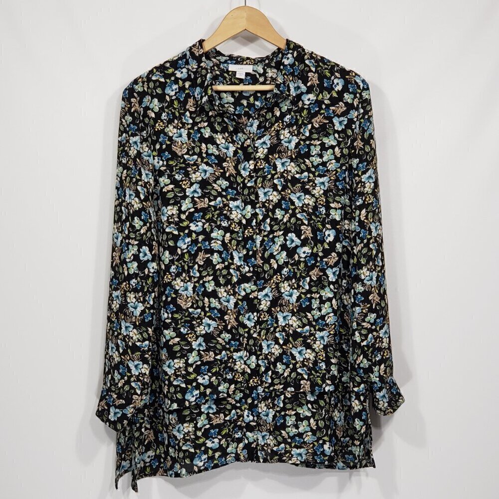 J Jill Floral Buttondown Layered Longsleeve Blouse Cottagecore Grandmacore Sz XL